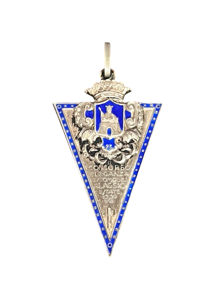 Italian Fascist-era Classic Car Concours Participants Watch Chain Fob - Silver/Enamel