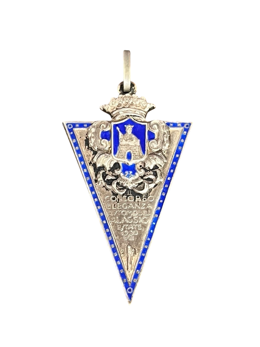 Italian Fascist-era Classic Car Concours Participants Watch Chain Fob - Silver/Enamel