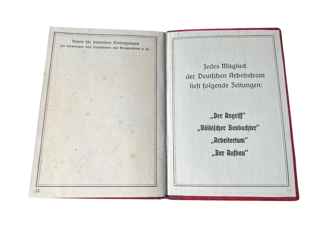 WWII German DAF Membership Book (Mitgliedsbuch) for Josef Balke (1936–1944)