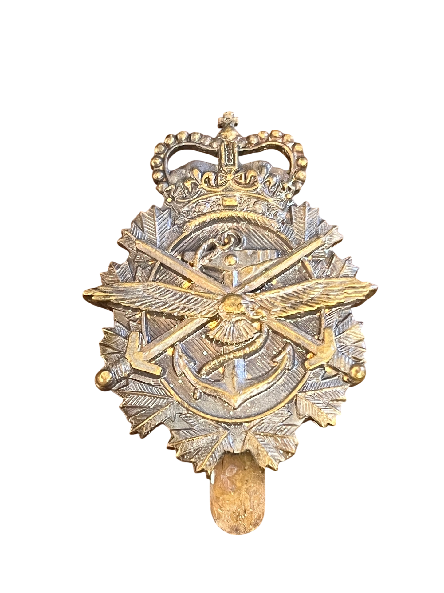 Vintage Canadian Armed Forces Tri-Service Cap Badge - Queen’s Crown (QEII)