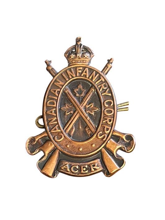 Original WWII Canadian Infantry Corps "ACER" Cap Badge – King's Crown
