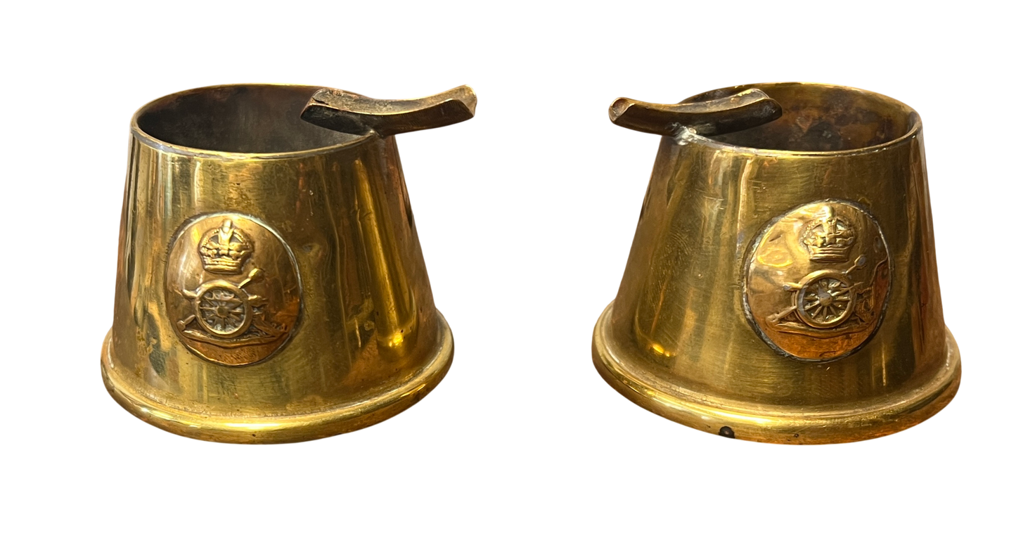 Pair of WWI British Royal Artillery Trench Art Brass Ashtrays