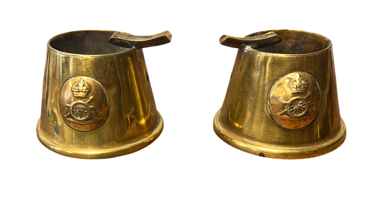 Pair of WWI British Royal Artillery Trench Art Brass Ashtrays