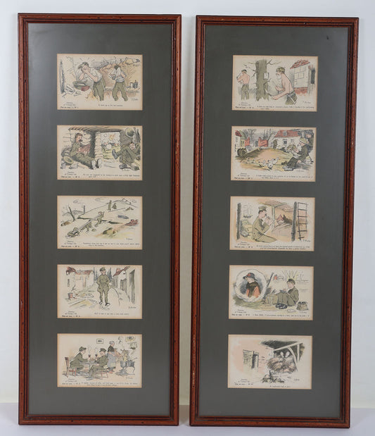 Framed WW1 Sketches of Tommys Life Postcards by Fergus Mackain (4th Set - Out on Rest)