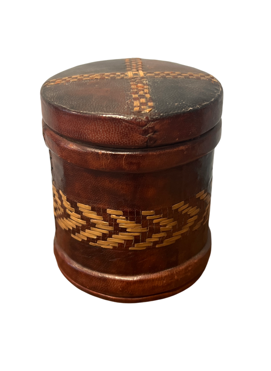Vintage Leather Straw Work Tobacco Tin Player's Navy Cut Cigarette Box Trench Art 1920s /1930s