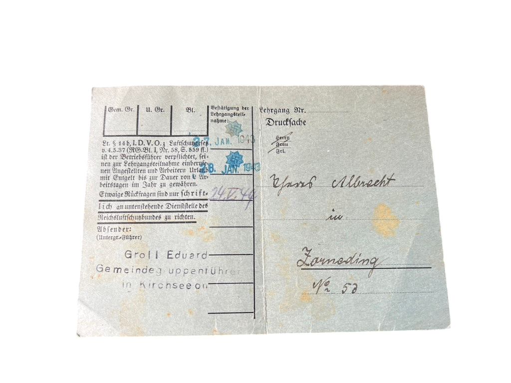 WWII German Third Reich Civil Defence Conscription Notice (Einberufung)