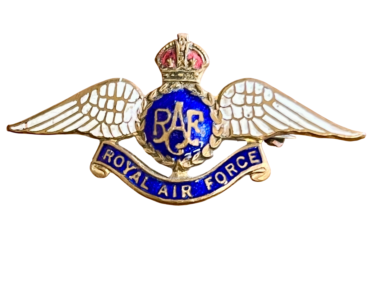 Original WWII RAF Sweetheart Brooch - Gilt Brass & Enamel Pilot Wings Badge