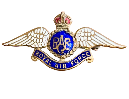 Original WWII RAF Sweetheart Brooch - Gilt Brass & Enamel Pilot Wings Badge