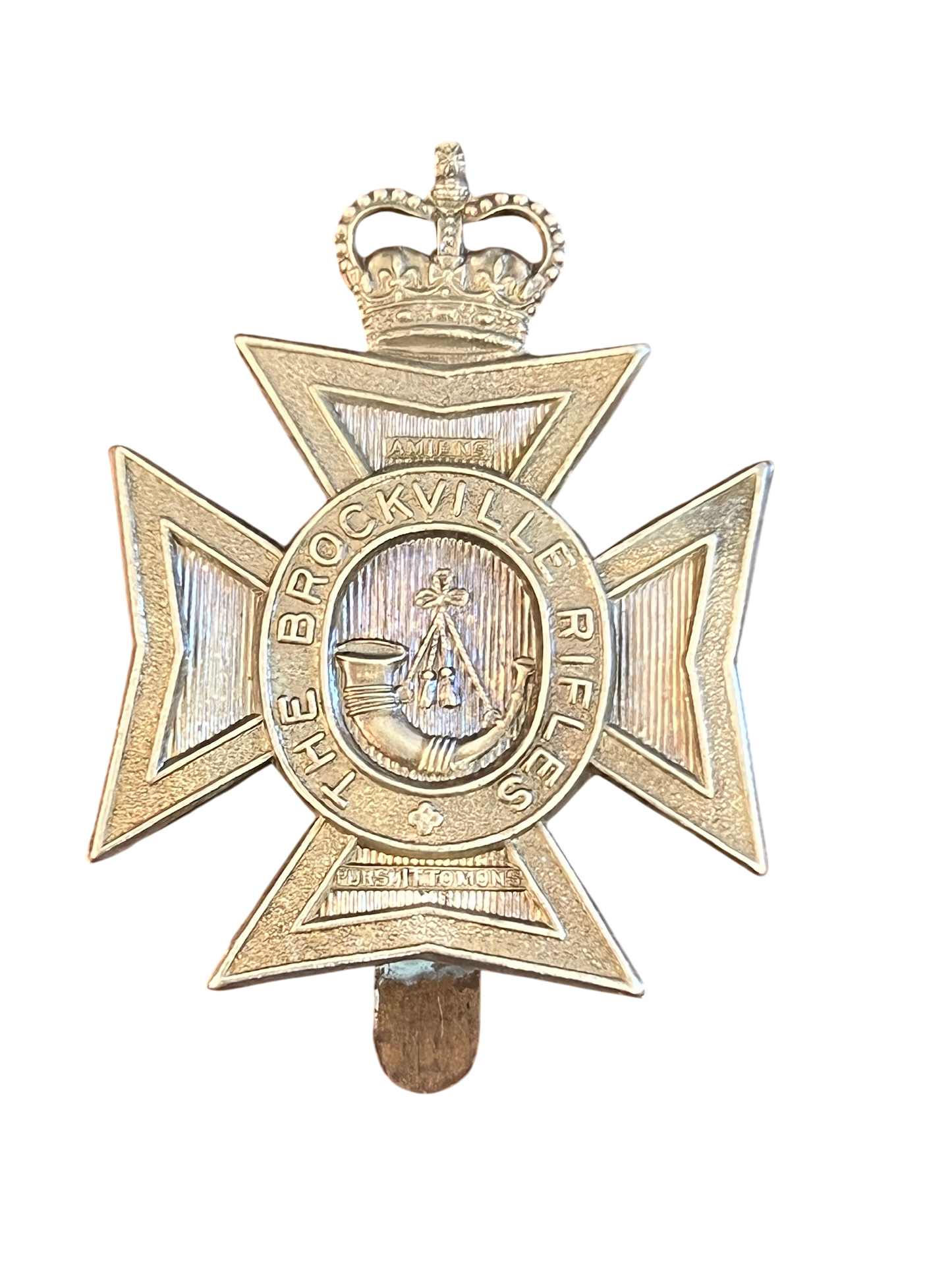 Vintage Canadian Army The Brockville Rifles Cap Badge – Queen's Crown (Post-1952)