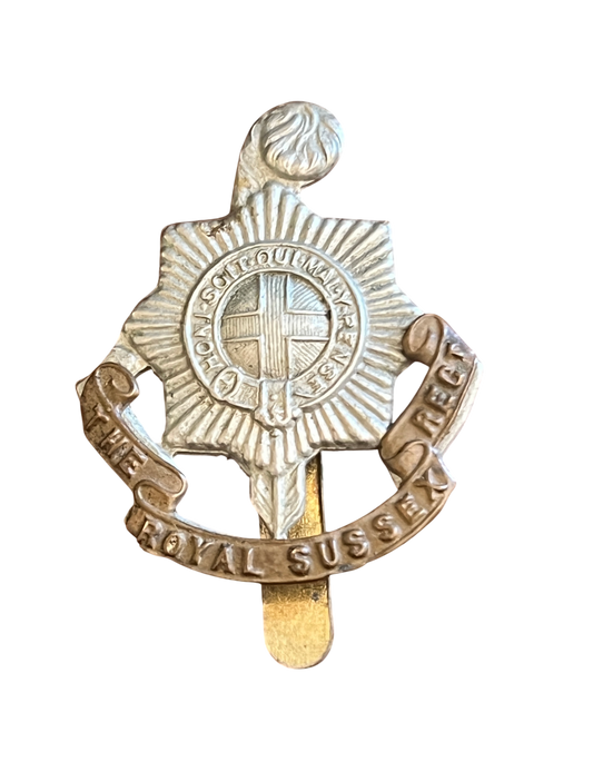 WWI Royal Sussex Regiment Cap Badge - Rare LAMBOURNE & CO BIRMINGHAM Stamped