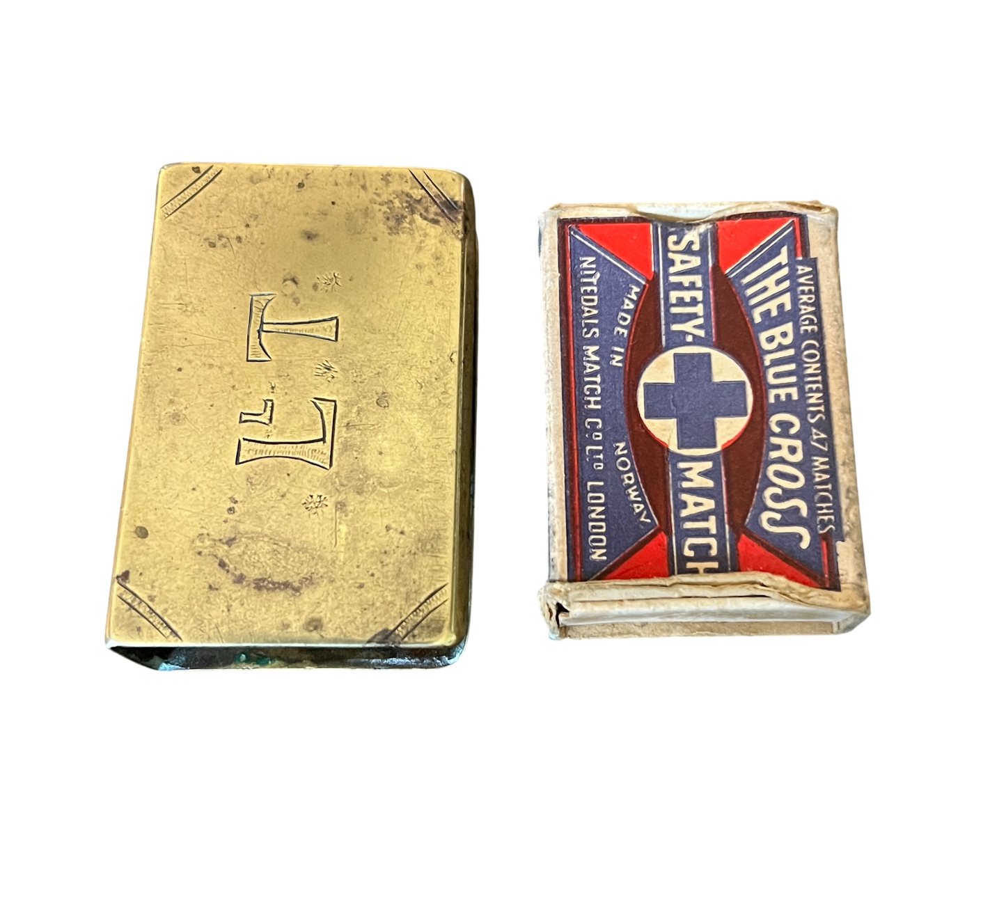 Authentic WWI South Wales Borderers (SWB) Brass Trench Art Matchbox Cover & Period Matchbox