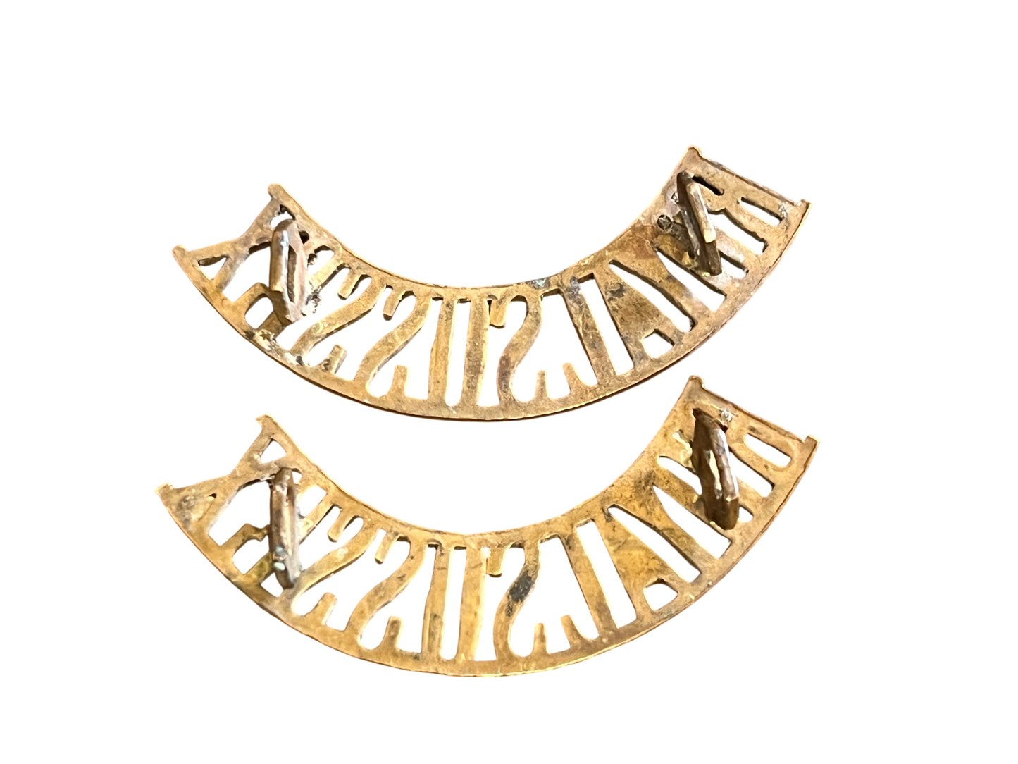 WW1 British Army Royal Sussex Regiment Brass Shoulder Titles - Matching Pair