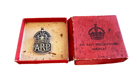 WW2 Silver ARP (Air Raid Precautions) Badge with Original Box