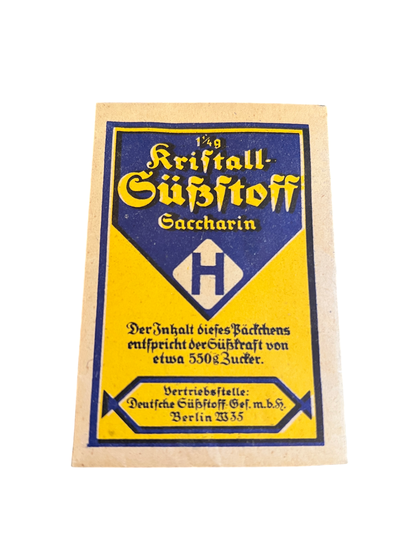 Original WWII German Kristall-Süßstoff Saccharin Packet - Mint Unissued Field Ration