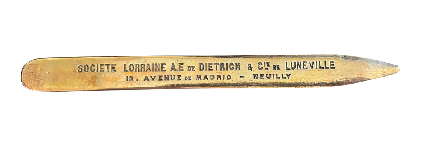 Vintage LORRAINE-DIETRICH Automobile Advertising Brass Letter Opener (1905 - 1910)