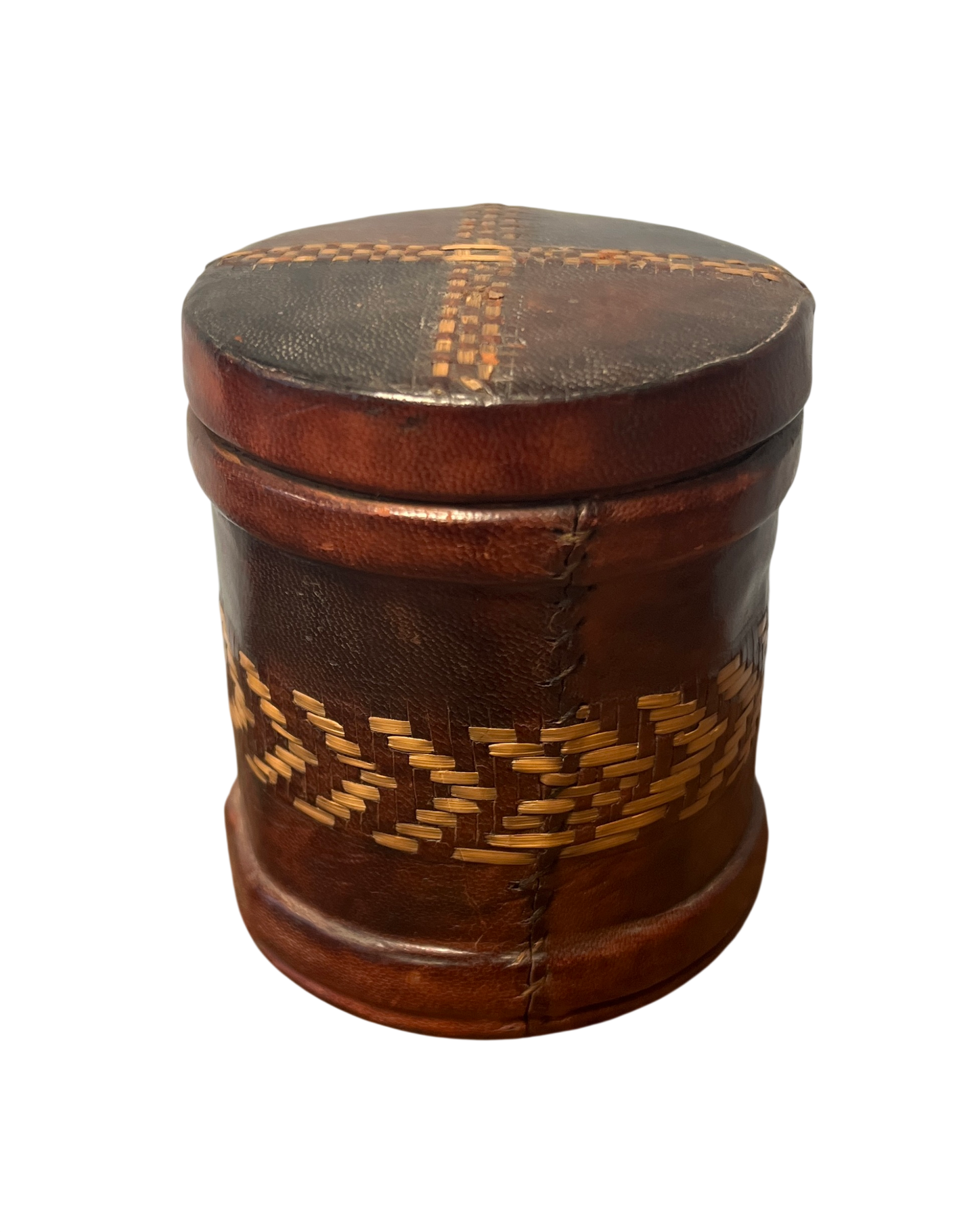 Vintage Leather Straw Work Tobacco Tin Player's Navy Cut Cigarette Box Trench Art 1920s /1930s