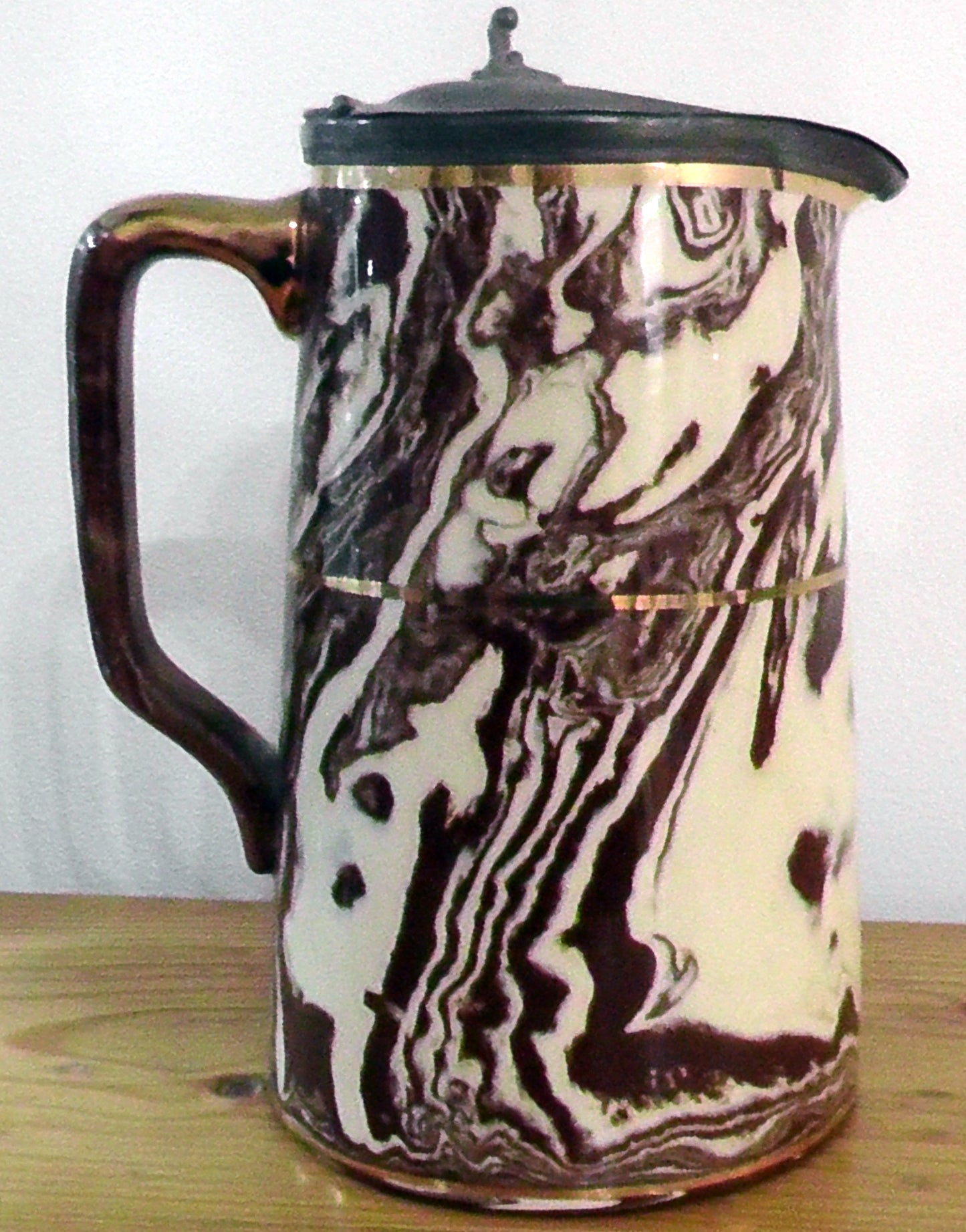 Antique Agate Ware Jug with Metal Lid