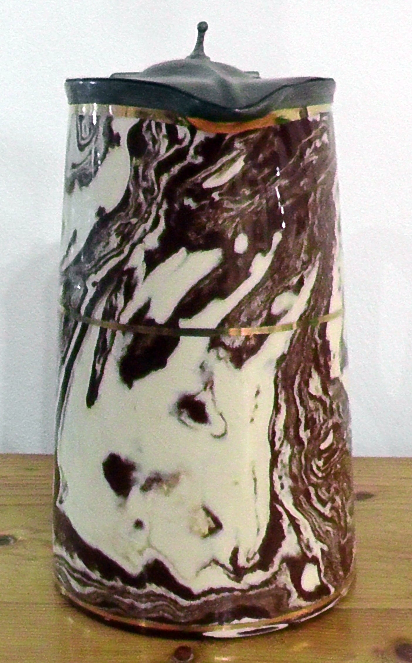 Antique Agate Ware Jug with Metal Lid
