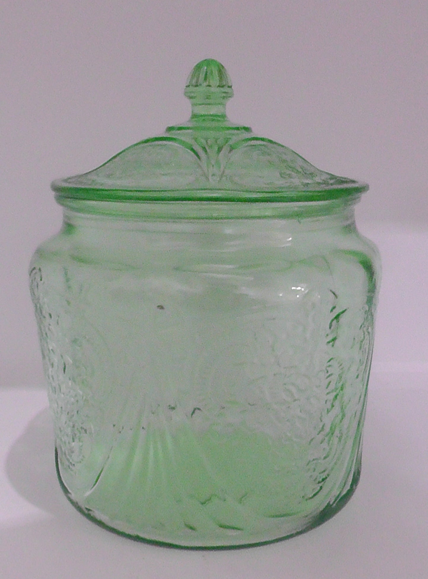 Vintage Hazel Atlas Royal Lace Uranium Glass Biscuit/Cookie Jar