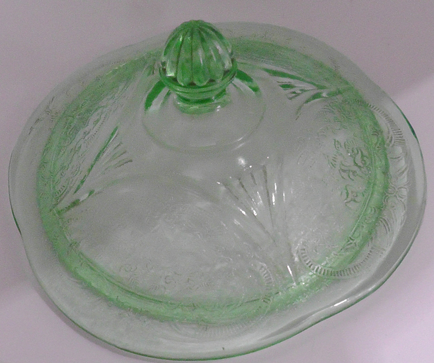 Vintage Hazel Atlas Royal Lace Uranium Glass Biscuit/Cookie Jar
