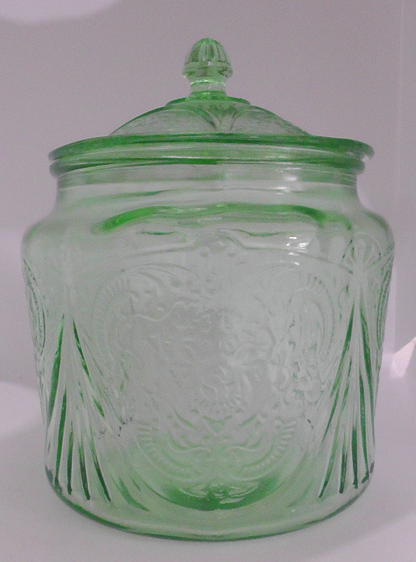 Vintage Hazel Atlas Royal Lace Uranium Glass Biscuit/Cookie Jar