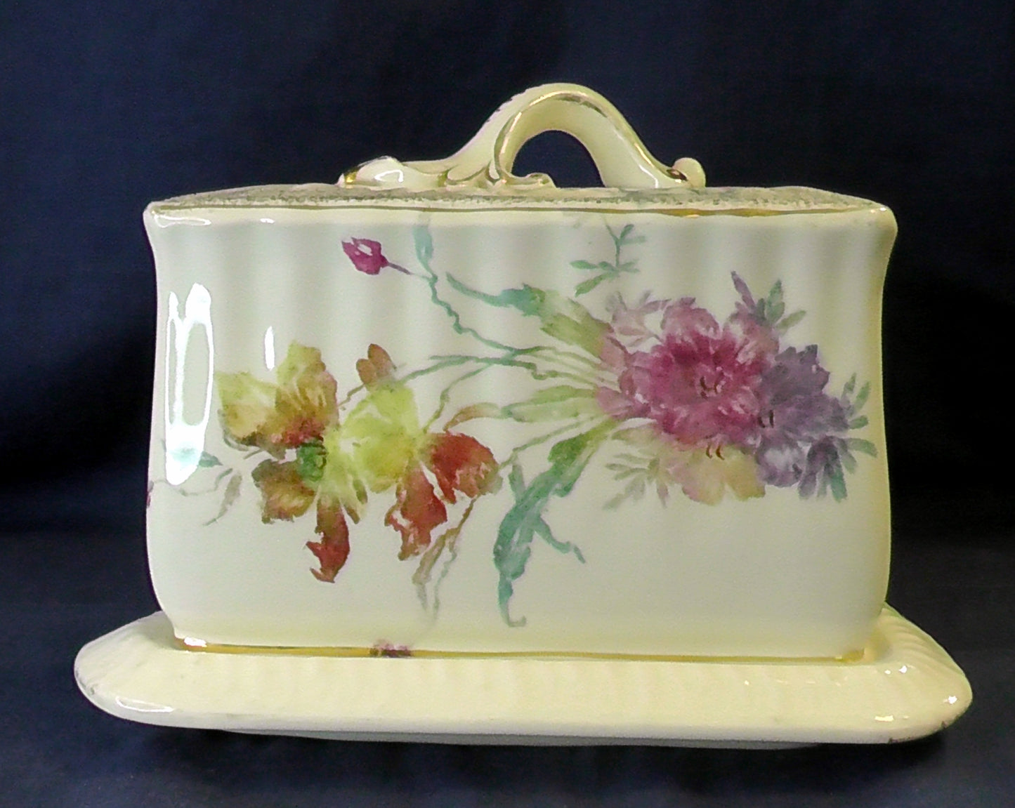 Antique Franz Mehlem Royal BonnTriangular Floral Cheese/Stilton Dish