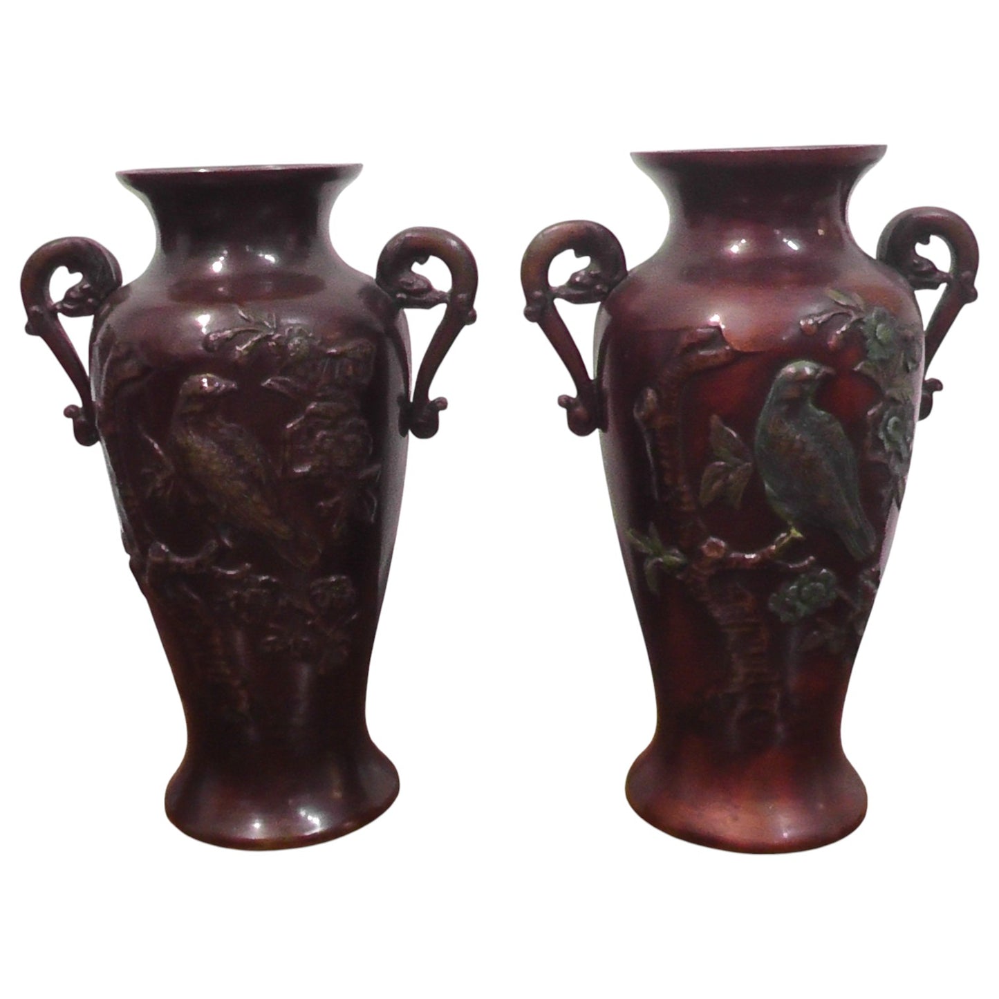 Pair of early 20th Century (Meiji Period) Bronze Vases