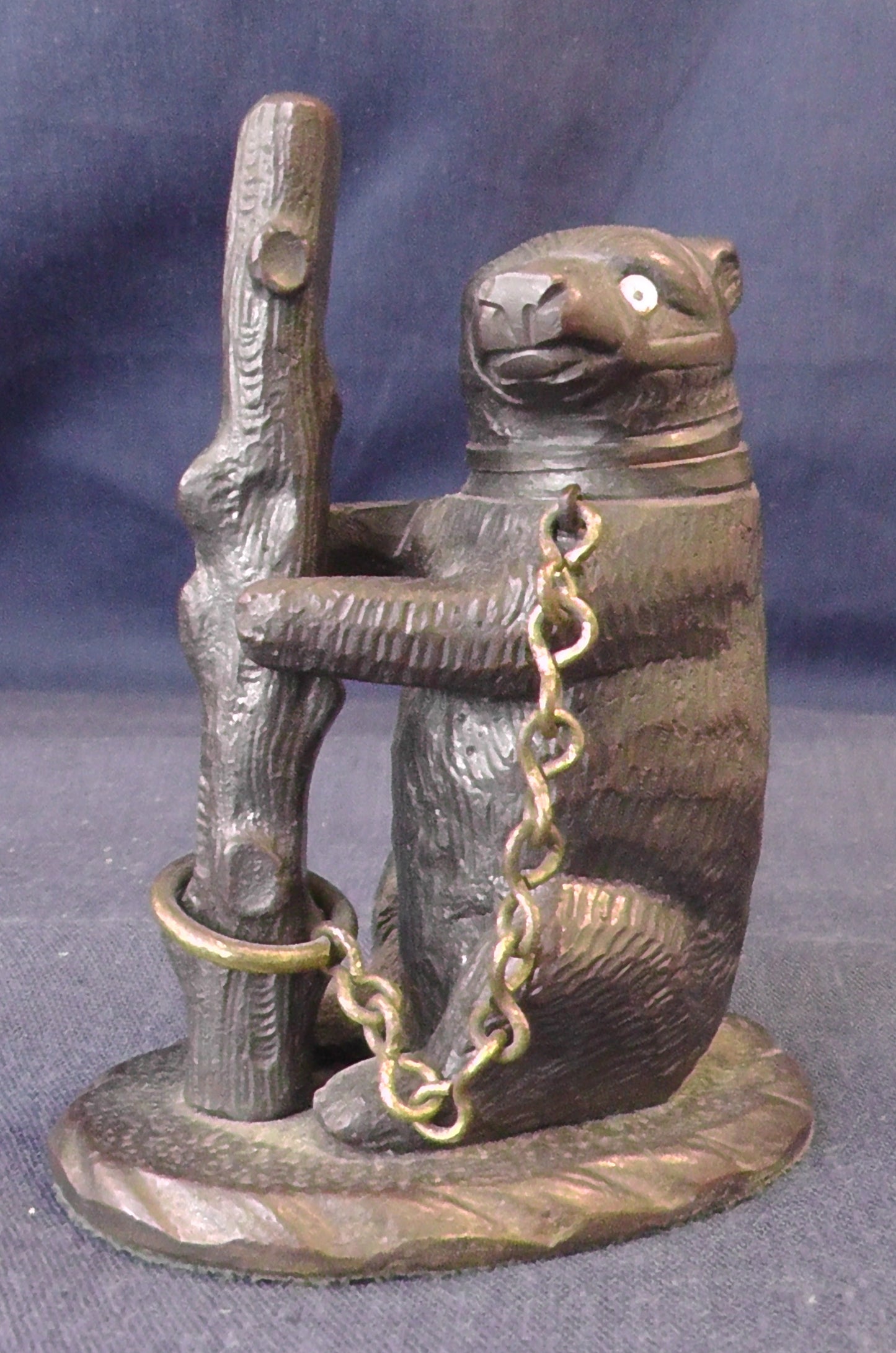 Scarce Victorian Patinated Bronze Go to Bed Bear/Match Safe