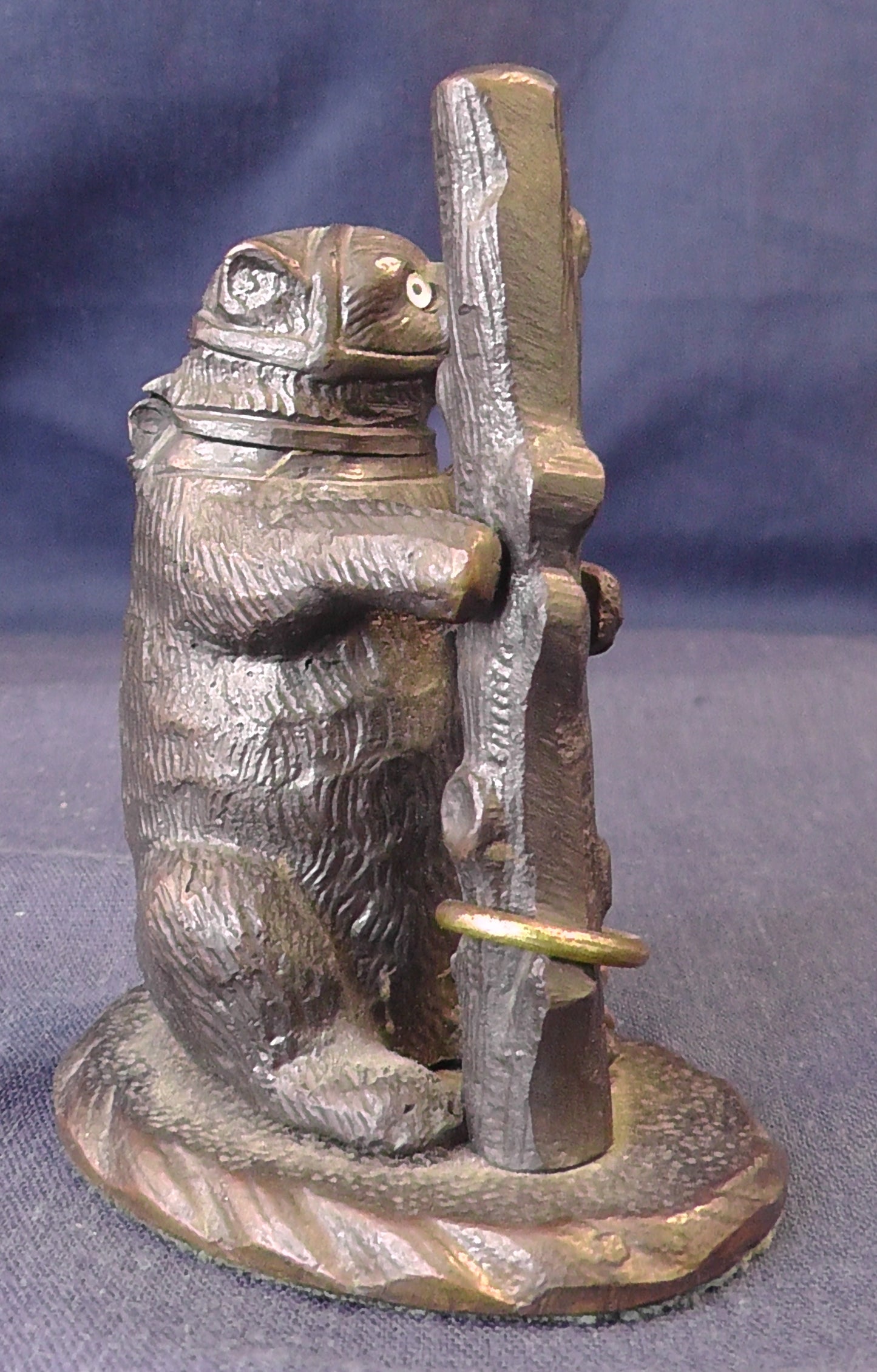 Scarce Victorian Patinated Bronze Go to Bed Bear/Match Safe