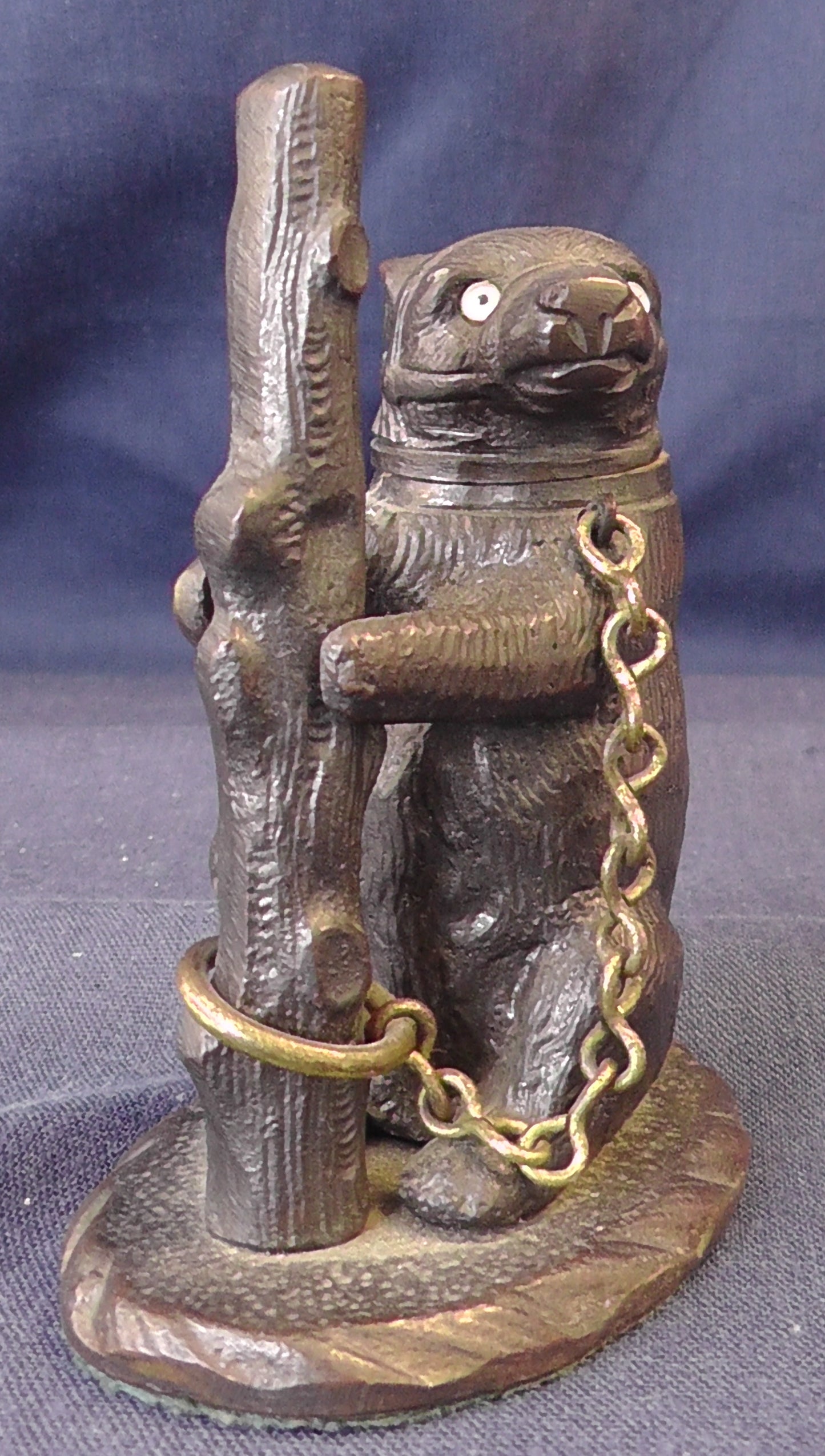 Scarce Victorian Patinated Bronze Go to Bed Bear/Match Safe