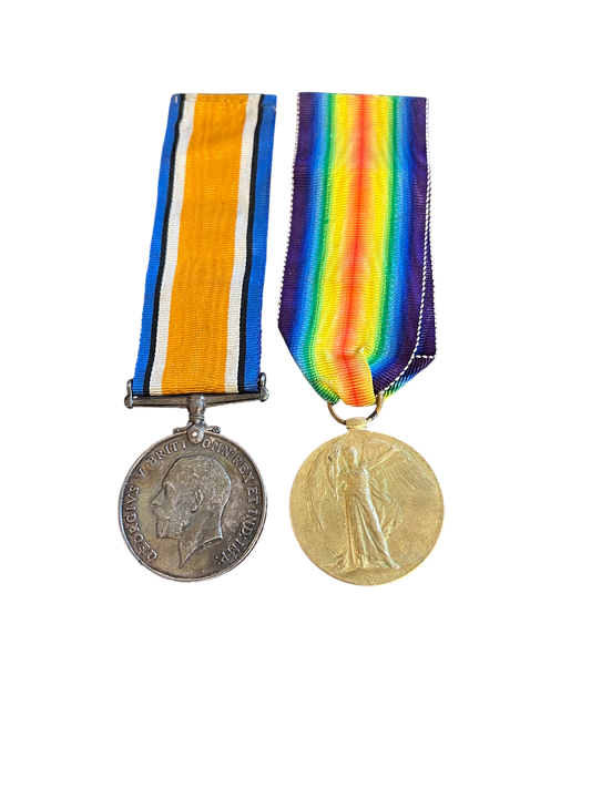 WWW1 British War Medal and Victory Medal pair to 48443 Pte G. E. Bailey South Wales Borderers