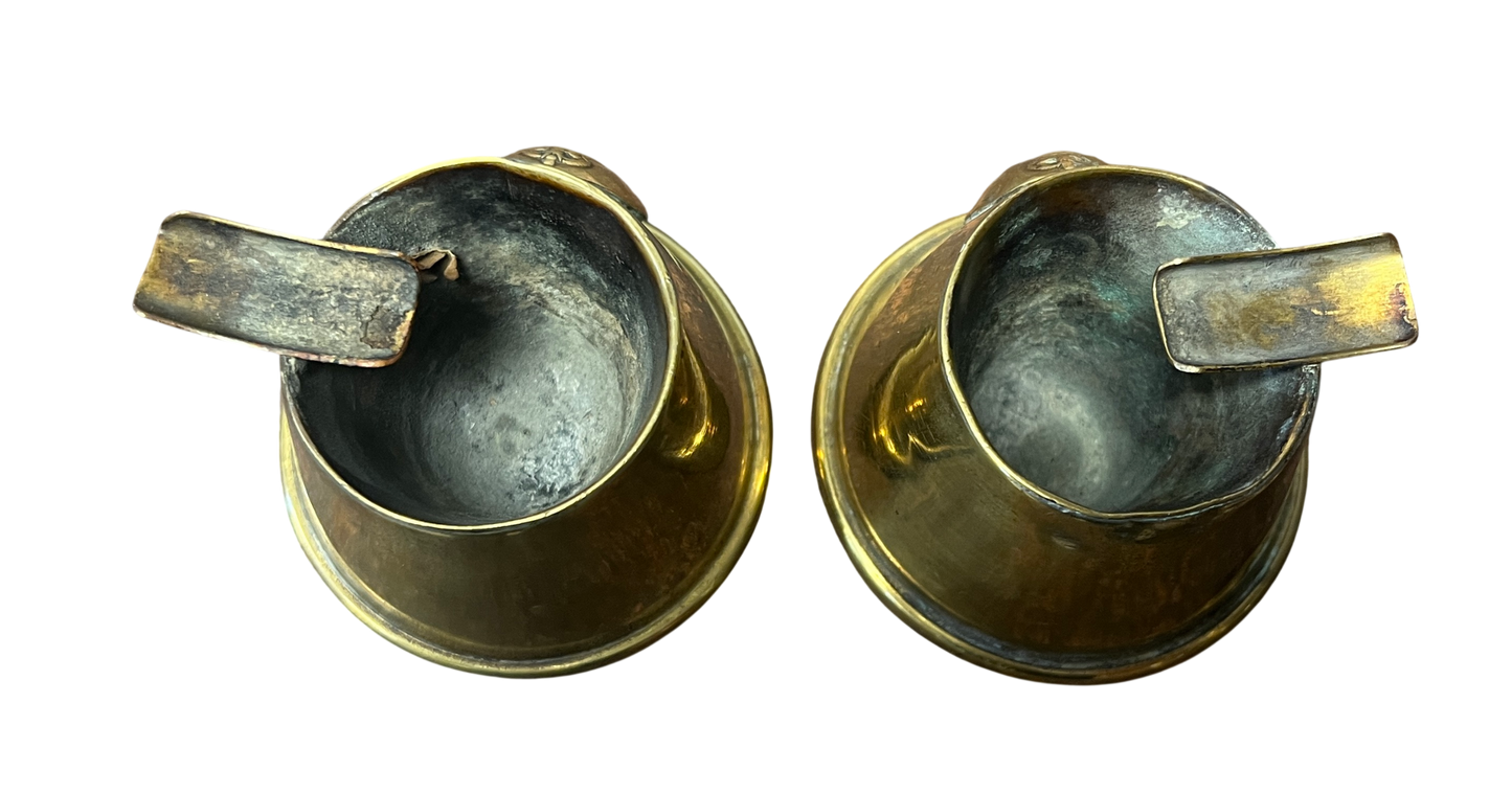 Pair of WWI British Royal Artillery Trench Art Brass Ashtrays