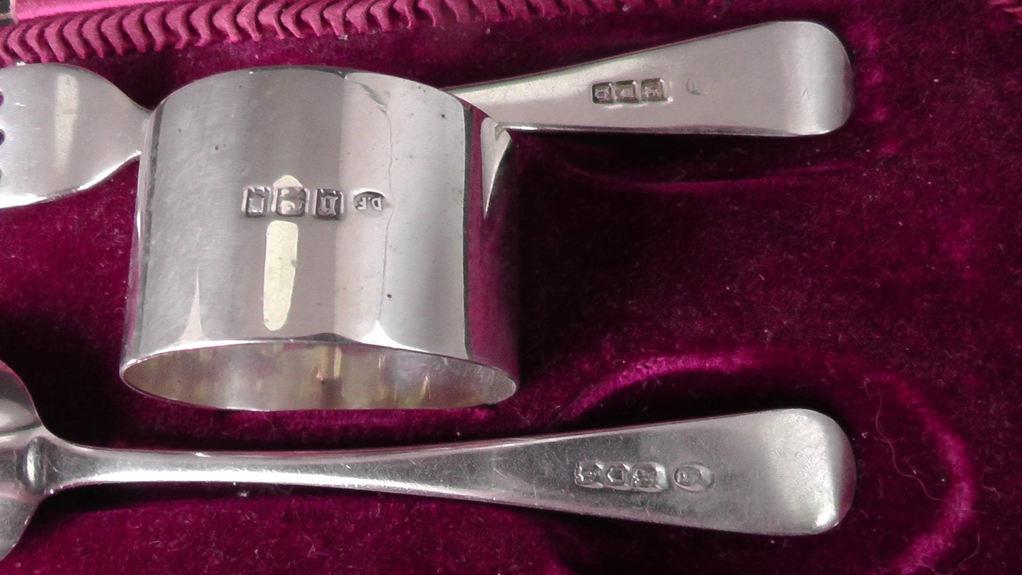 Solid Silver Cased 3 Piece Christening Set dates 1917