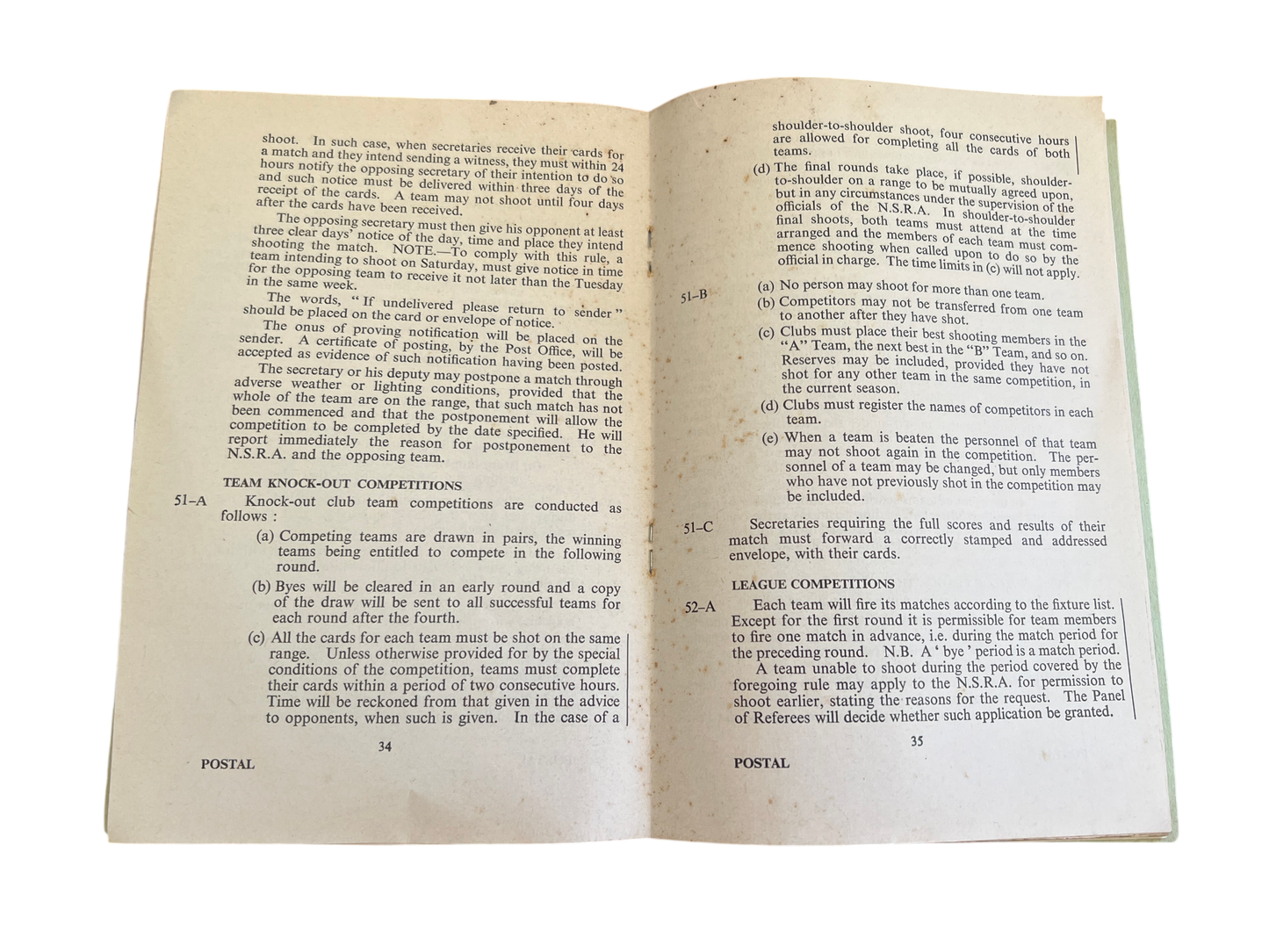 Vintage "Rules and Regulations for Small-Bore Rifle and Pistol Competitions" - 1965 - NSRA