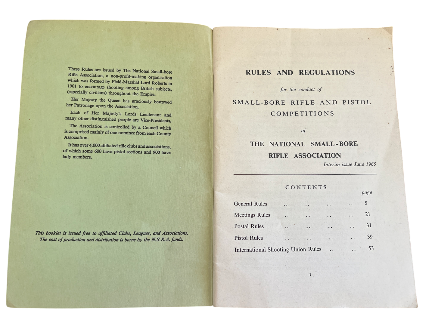 Vintage "Rules and Regulations for Small-Bore Rifle and Pistol Competitions" - 1965 - NSRA