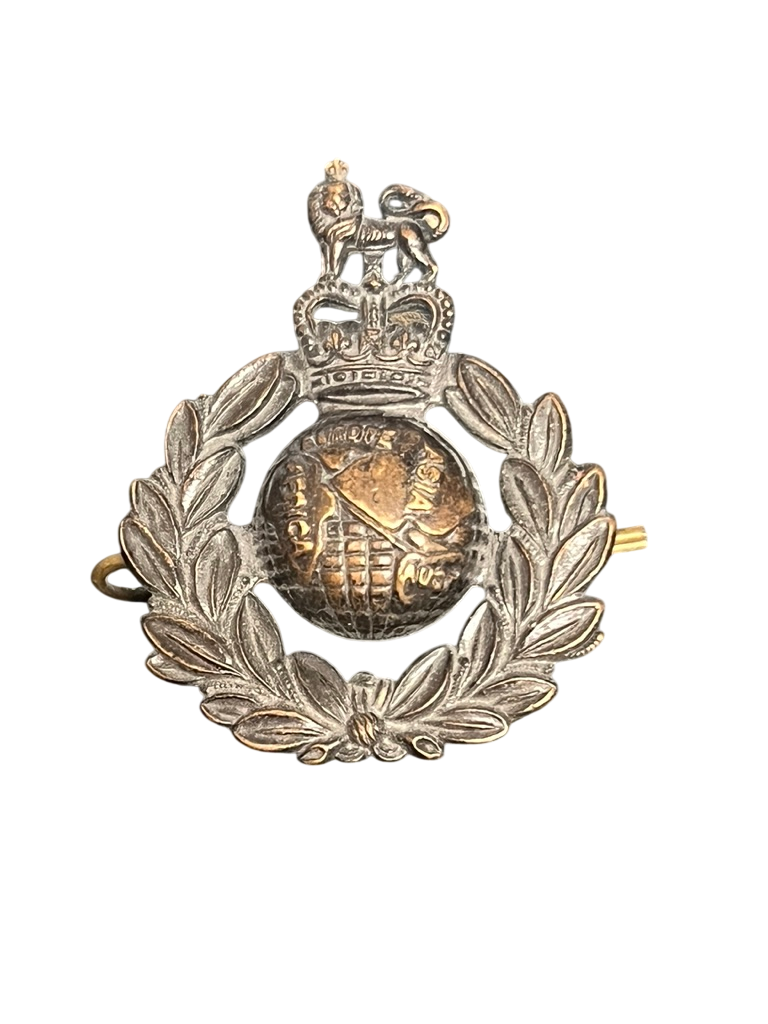 Vintage Queens Crown Bronzed Brass Royal Marines Cap Badge, 1953 - 1964, J. R. Gaunt London