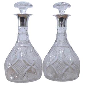 Pair of Silver Rimmed Heavy Cut Glass Decanter dates 1930 Walker & Hall