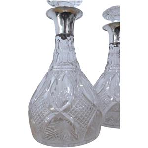 Pair of Silver Rimmed Heavy Cut Glass Decanter dates 1930 Walker & Hall