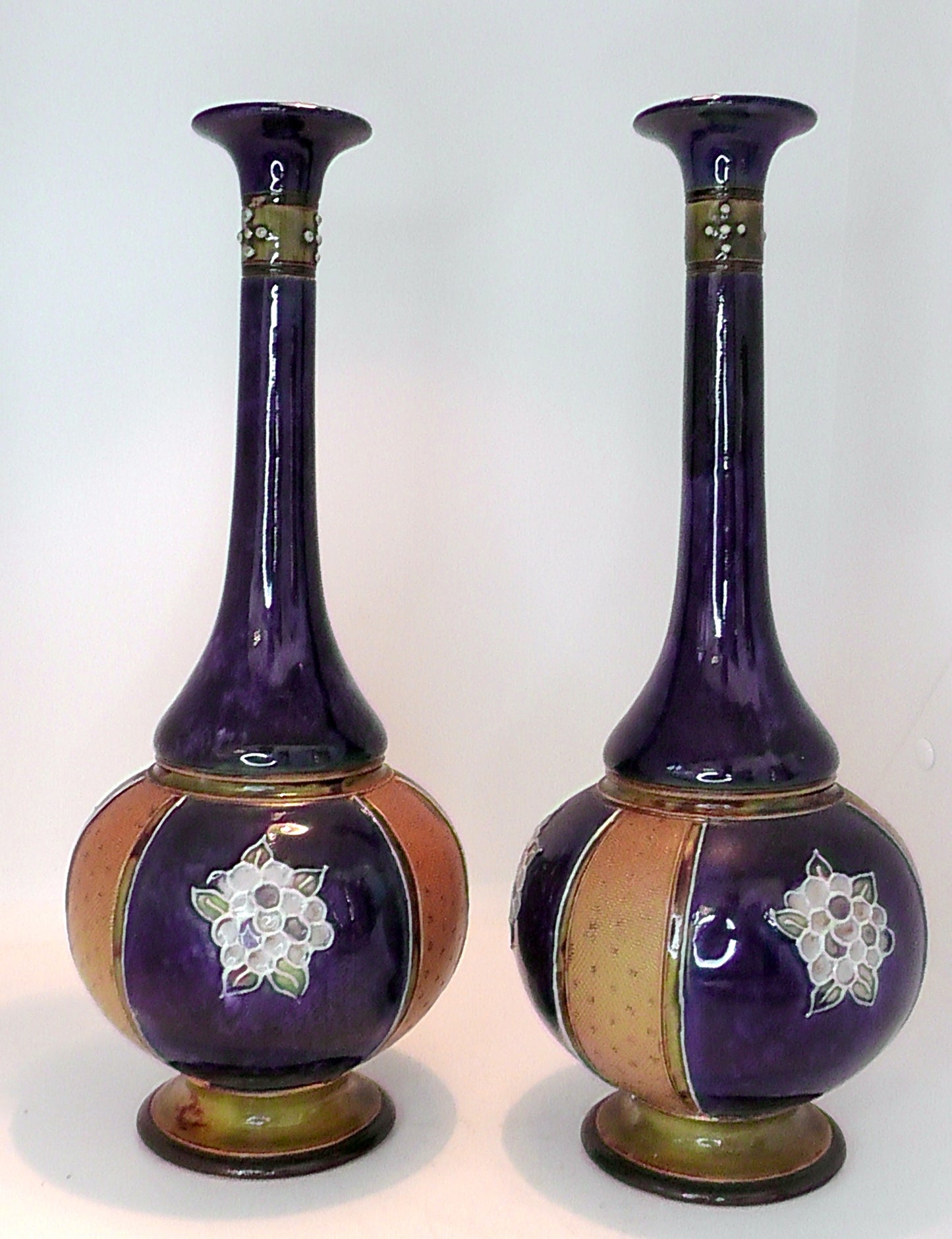 Pair of Tall Doulton Lambeth Stoneware Vases by Winnie Bowstead