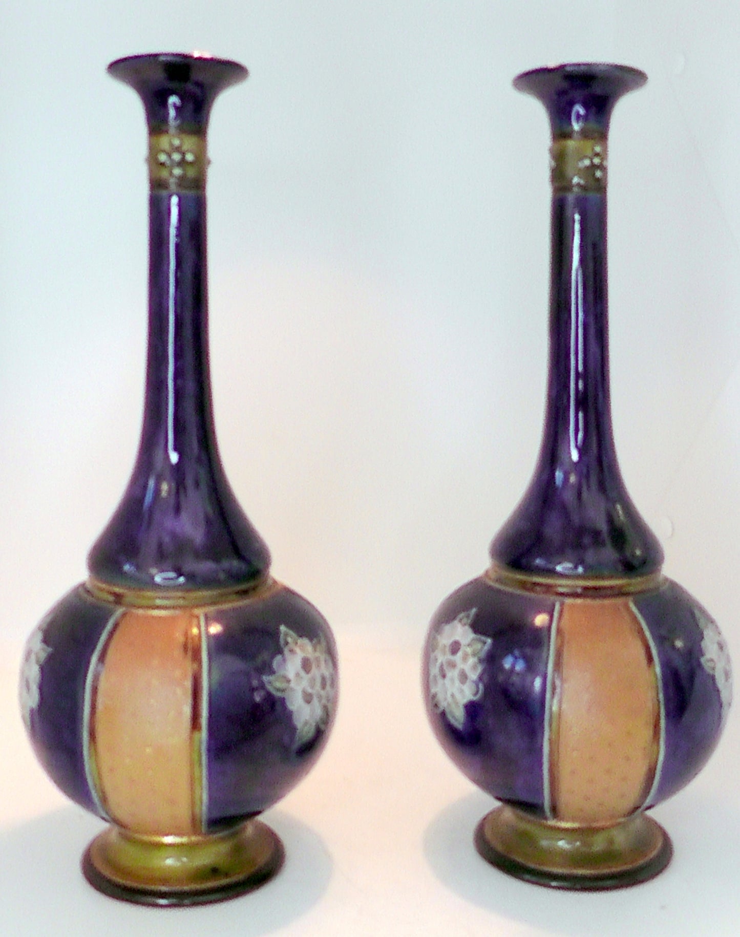 Pair of Tall Doulton Lambeth Stoneware Vases by Winnie Bowstead