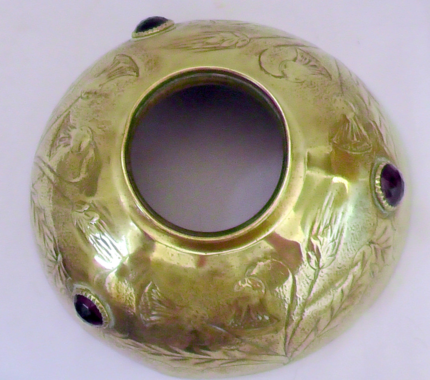 Art Nouveau French Brass Jewelled Shade Oil Lamp