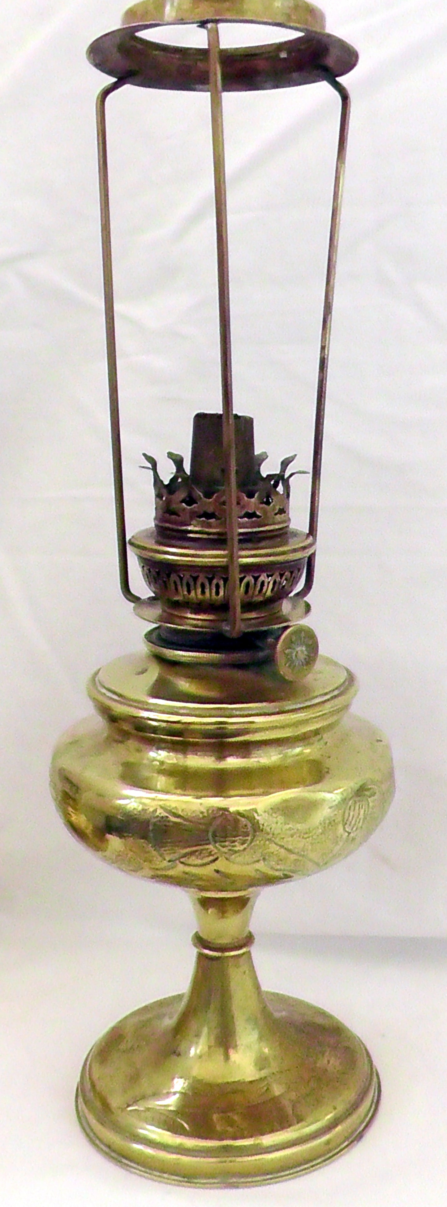Art Nouveau French Brass Jewelled Shade Oil Lamp