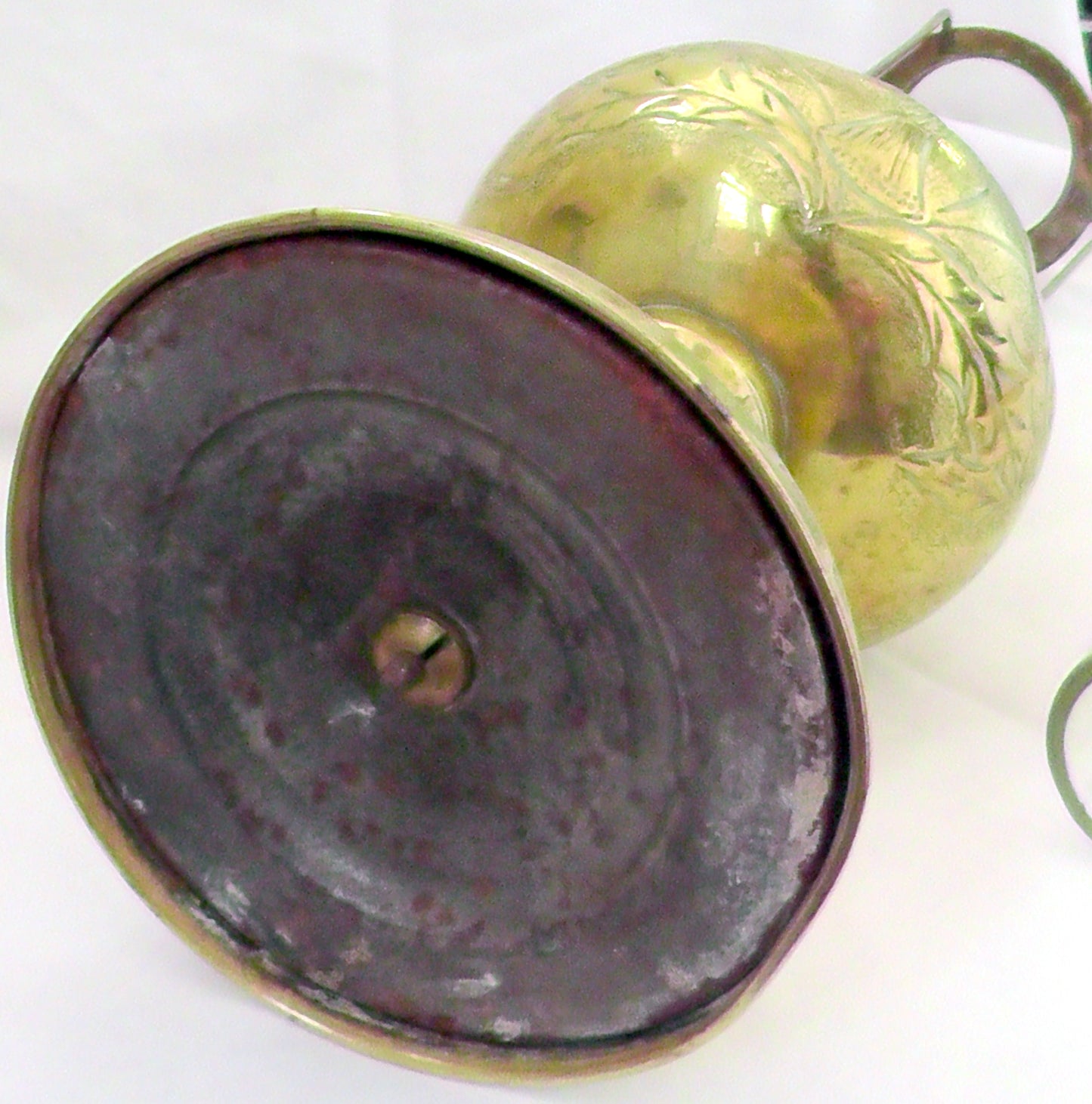 Art Nouveau French Brass Jewelled Shade Oil Lamp