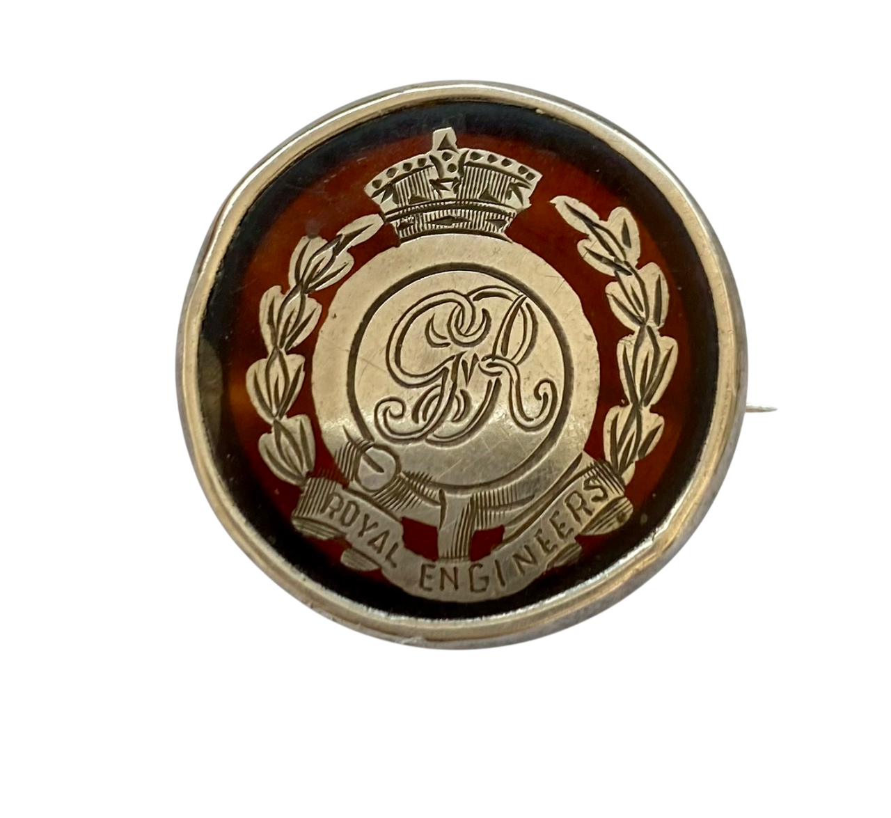 Pre WW2 Royal Engineers Silver on Tortoiseshell Sweetheart Brooch