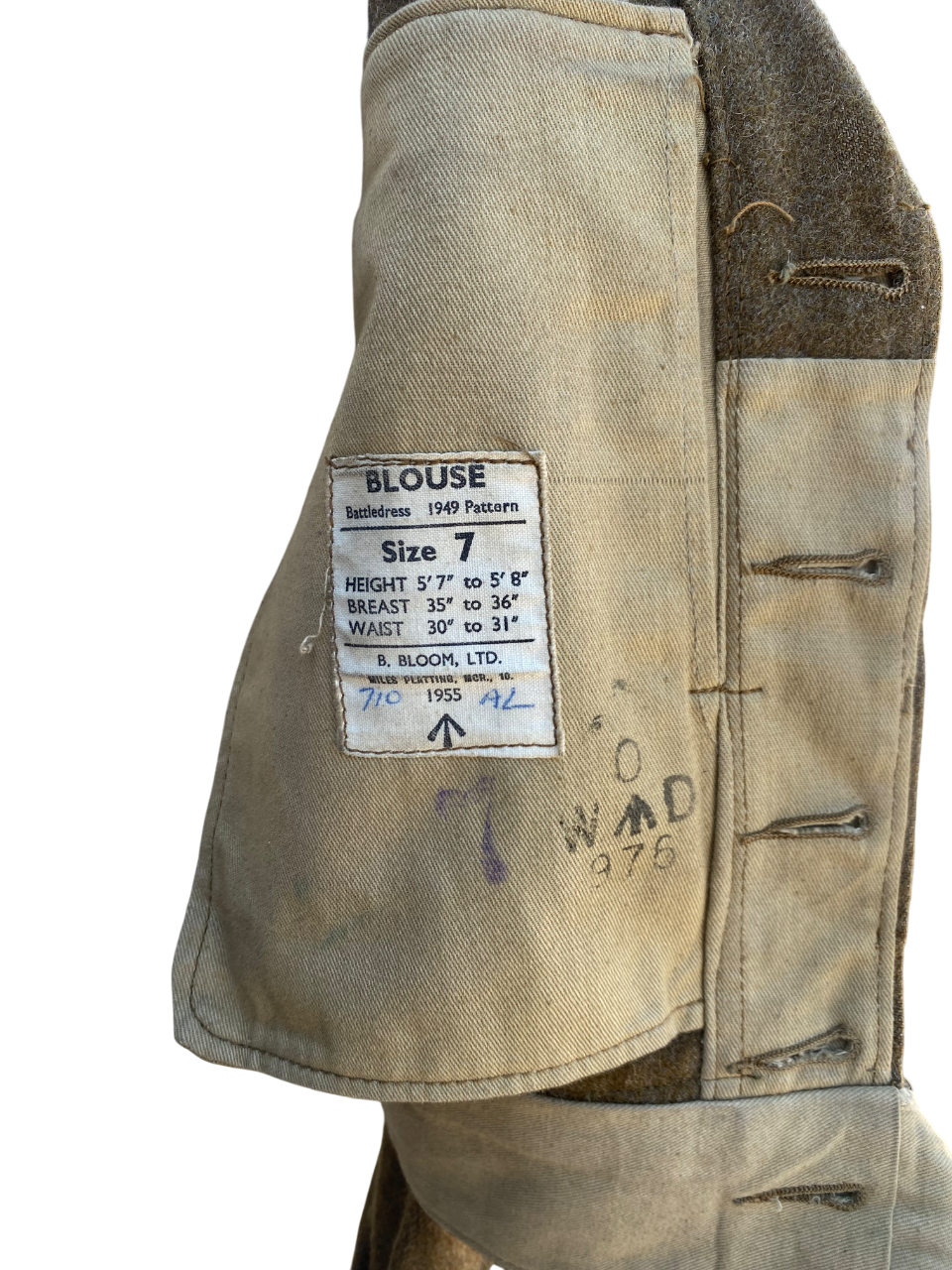 British 1949 Pattern Royal Artillery Battle Dress Jacket Dated 1955