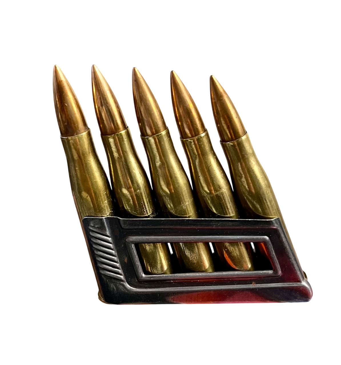 Original WWII German 8x56R M.30 Scharfe S-Patronen Rottw En-bloc Clip w/ 5 inert Rounds