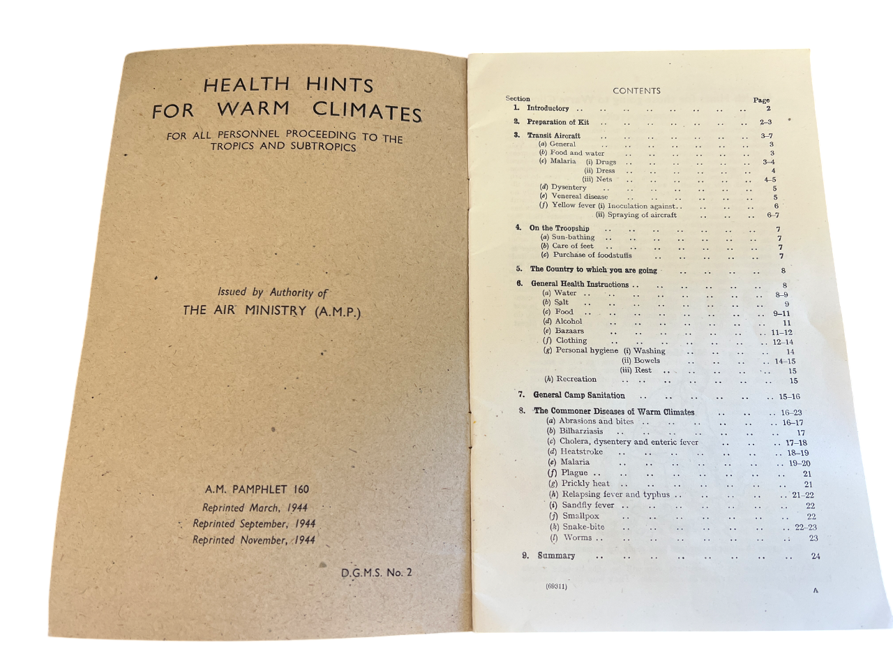 WW2 Air Ministry Pamphlet 160 - Health Hints for Warm Climates - Sept 1943