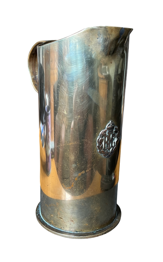 Large WW1 German 10.5cm leFH 16 Trench Art Jug/Pitcher with Royal Flying Corps (RFC) Badge