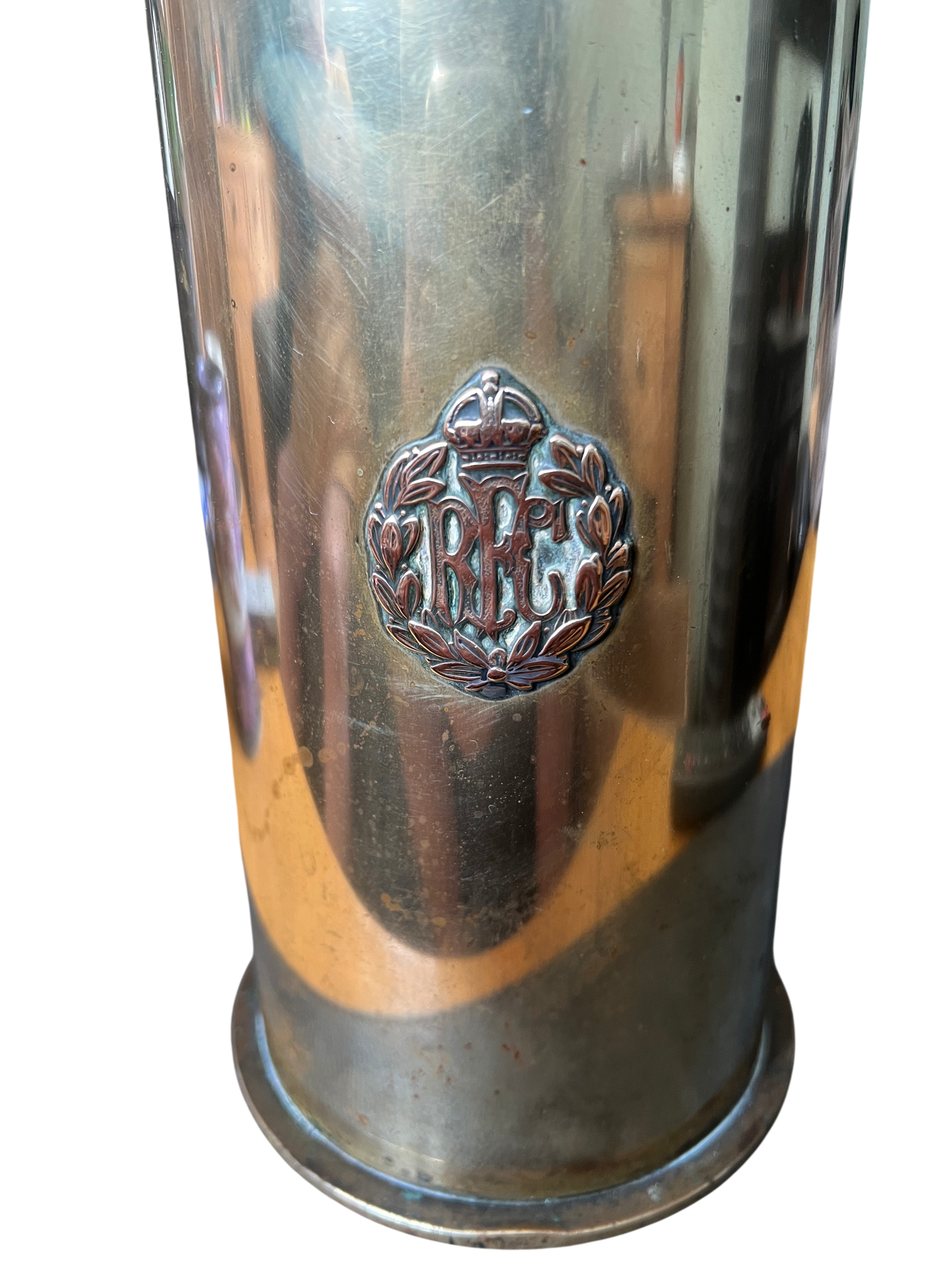 Large WW1 German 10.5cm leFH 16 Trench Art Jug/Pitcher with Royal Flying Corps (RFC) Badge