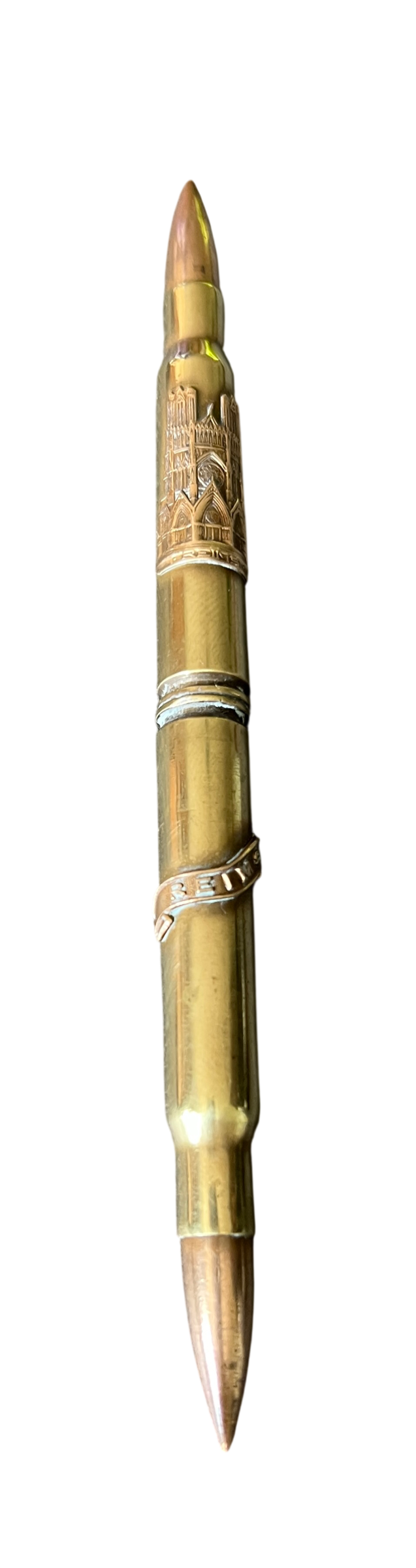 Authentic WWI Trench Art Dual Pen & Pencil Writing Set – Reims Cathedral